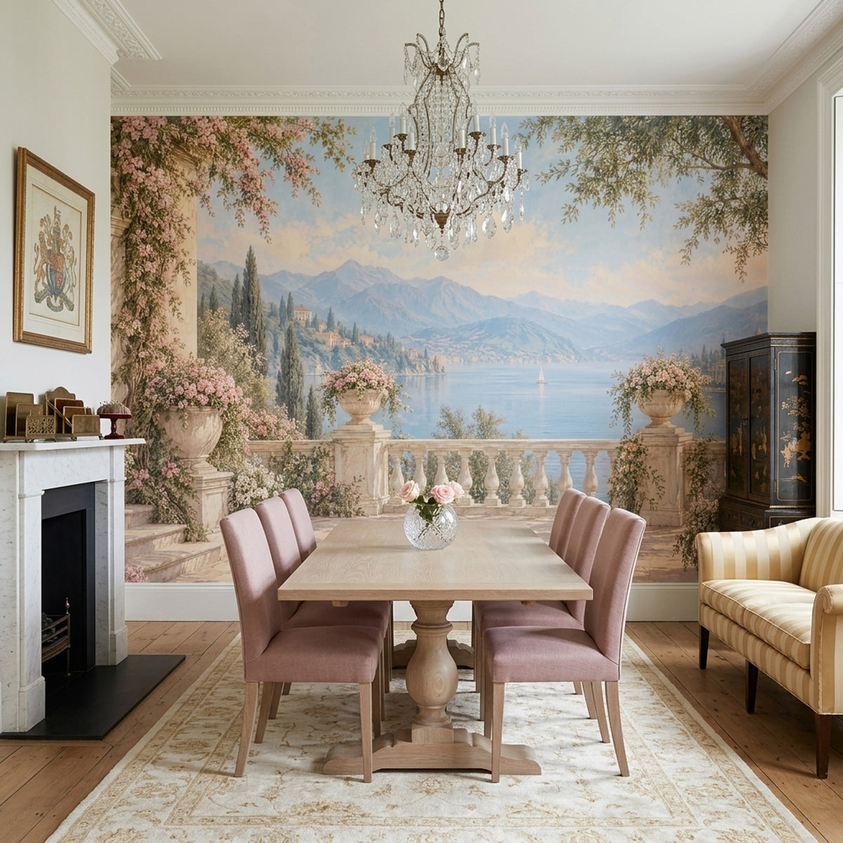 Romantic Coastal Terrace Wallpaper Classic Landscape Wall Mural