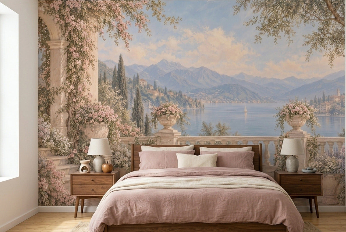 Romantic Coastal Terrace Wallpaper Classic Landscape Wall Mural
