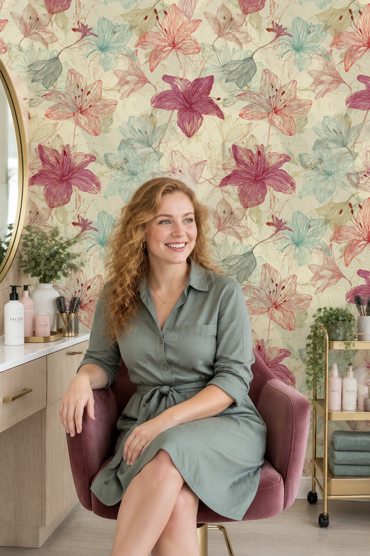 Line Drawn Lilies Wallpaper Cream Botanical