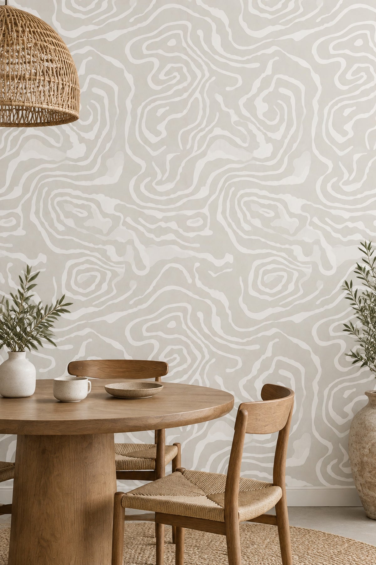 Topographic Contour Lines Wallpaper Neutral Ivory Light Gray Layers