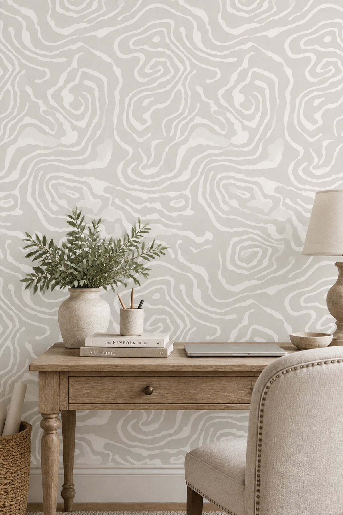 Topographic Contour Lines Wallpaper Neutral Ivory Light Gray Layers