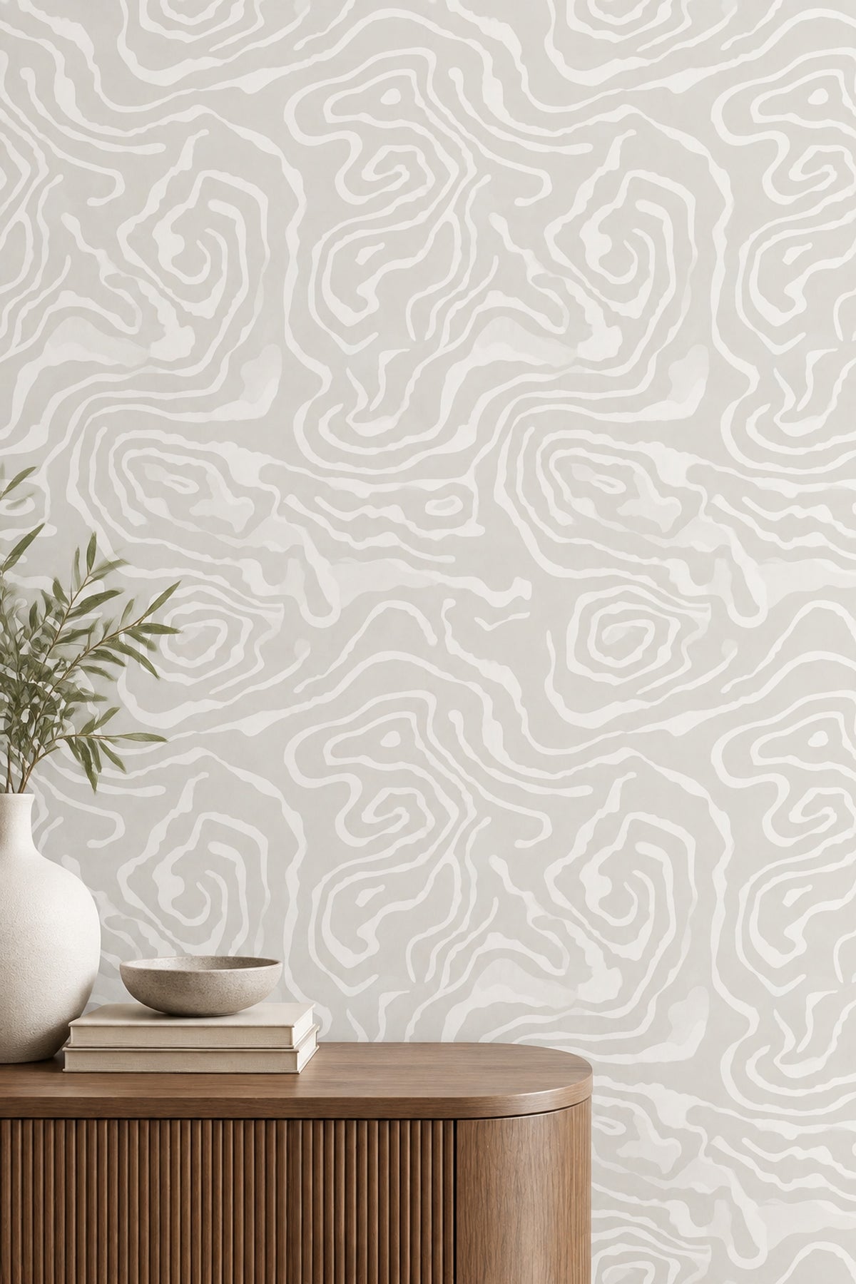 Topographic Contour Lines Wallpaper Neutral Ivory Light Gray Layers