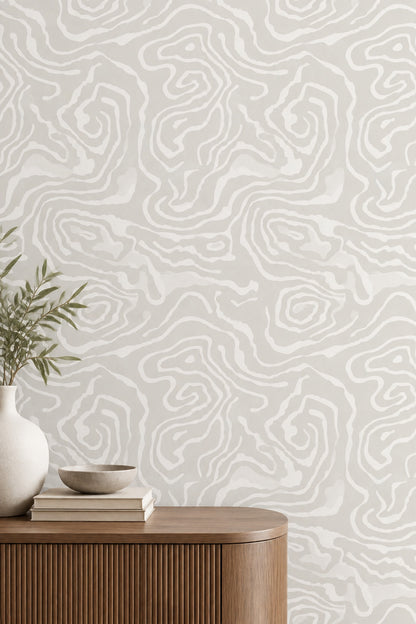 Topographic Contour Lines Wallpaper Neutral Ivory Light Gray Layers
