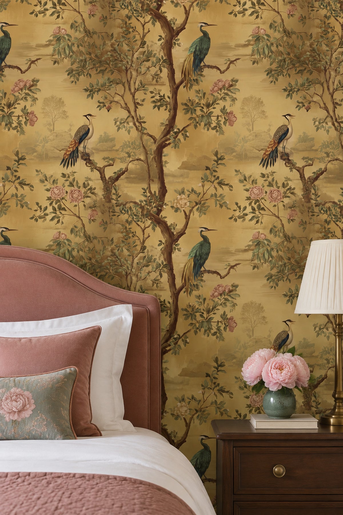 Exotic Birds Wallpaper Vintage Chinoiserie Botanical Landscape