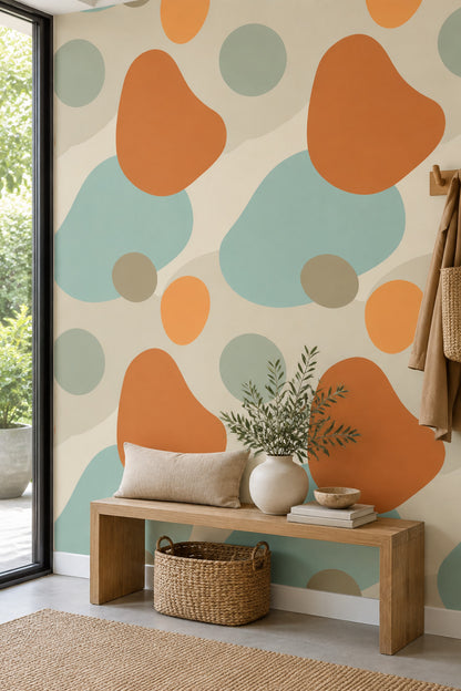 Organic Color Blocks Wallpaper With Beige Ground And Orange Accent