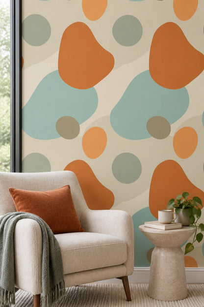 Organic Color Blocks Wallpaper With Beige Ground And Orange Accent