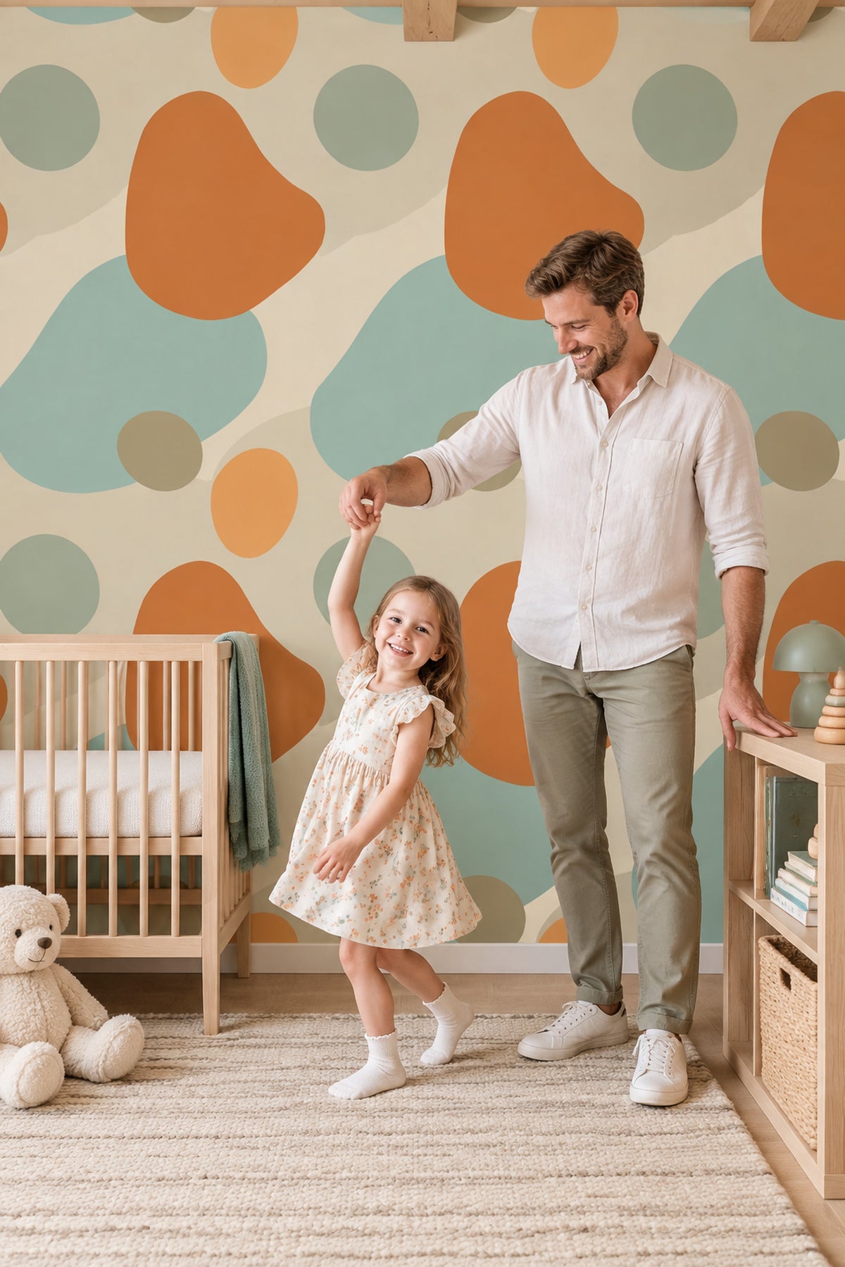 Organic Color Blocks Wallpaper With Beige Ground And Orange Accent