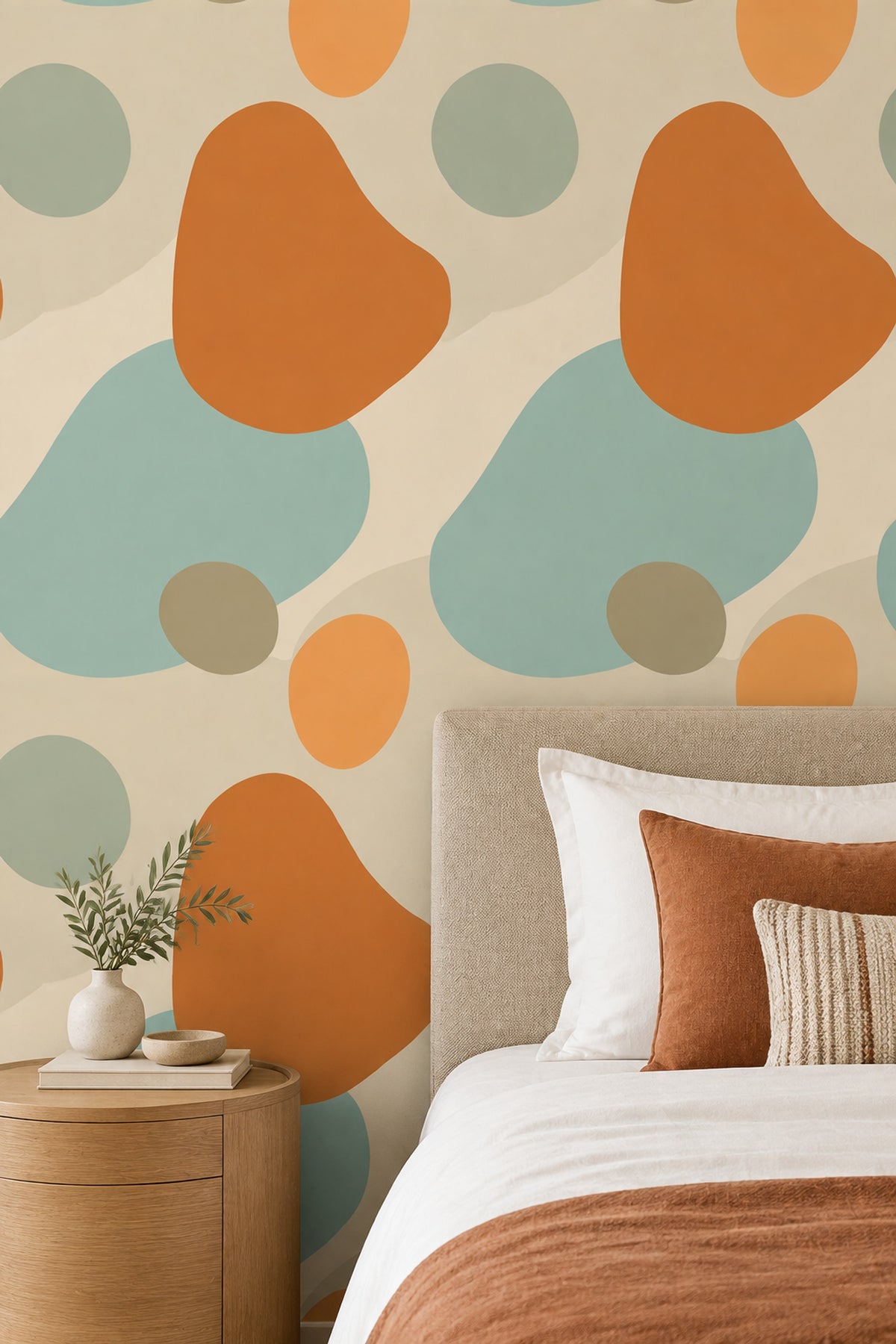Organic Color Blocks Wallpaper With Beige Ground And Orange Accent