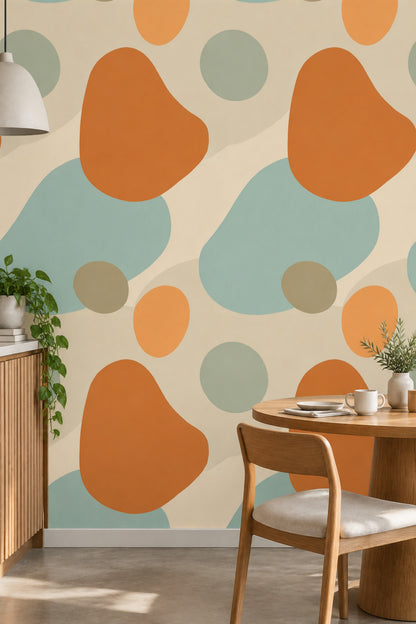 Organic Color Blocks Wallpaper With Beige Ground And Orange Accent