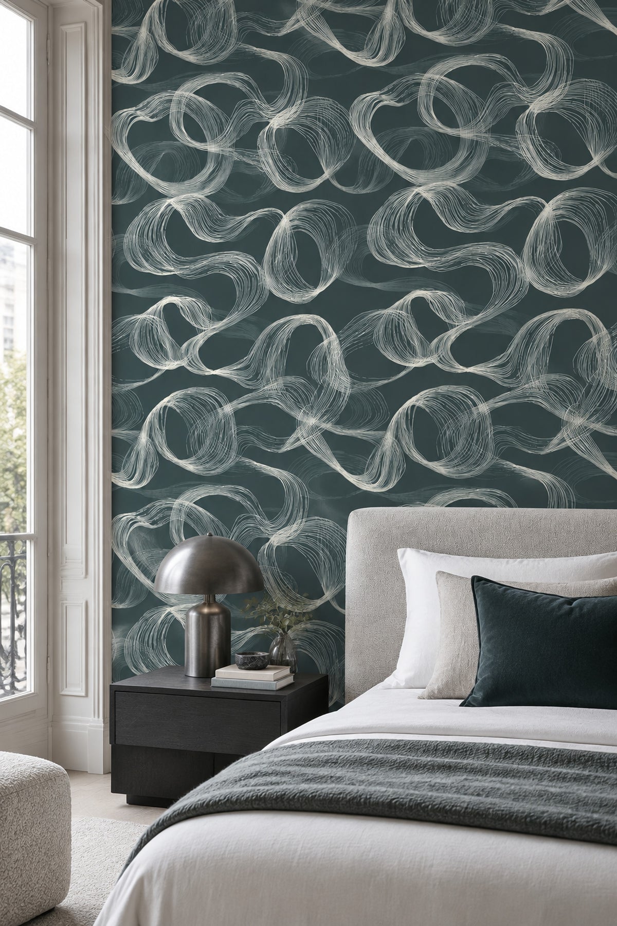 Hand Drawn Looping Line Art Wallpaper In Dark Teal