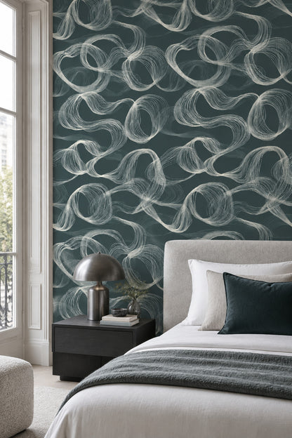 Hand Drawn Looping Line Art Wallpaper In Dark Teal