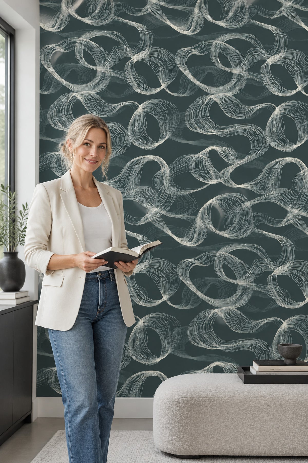 Hand Drawn Looping Line Art Wallpaper In Dark Teal