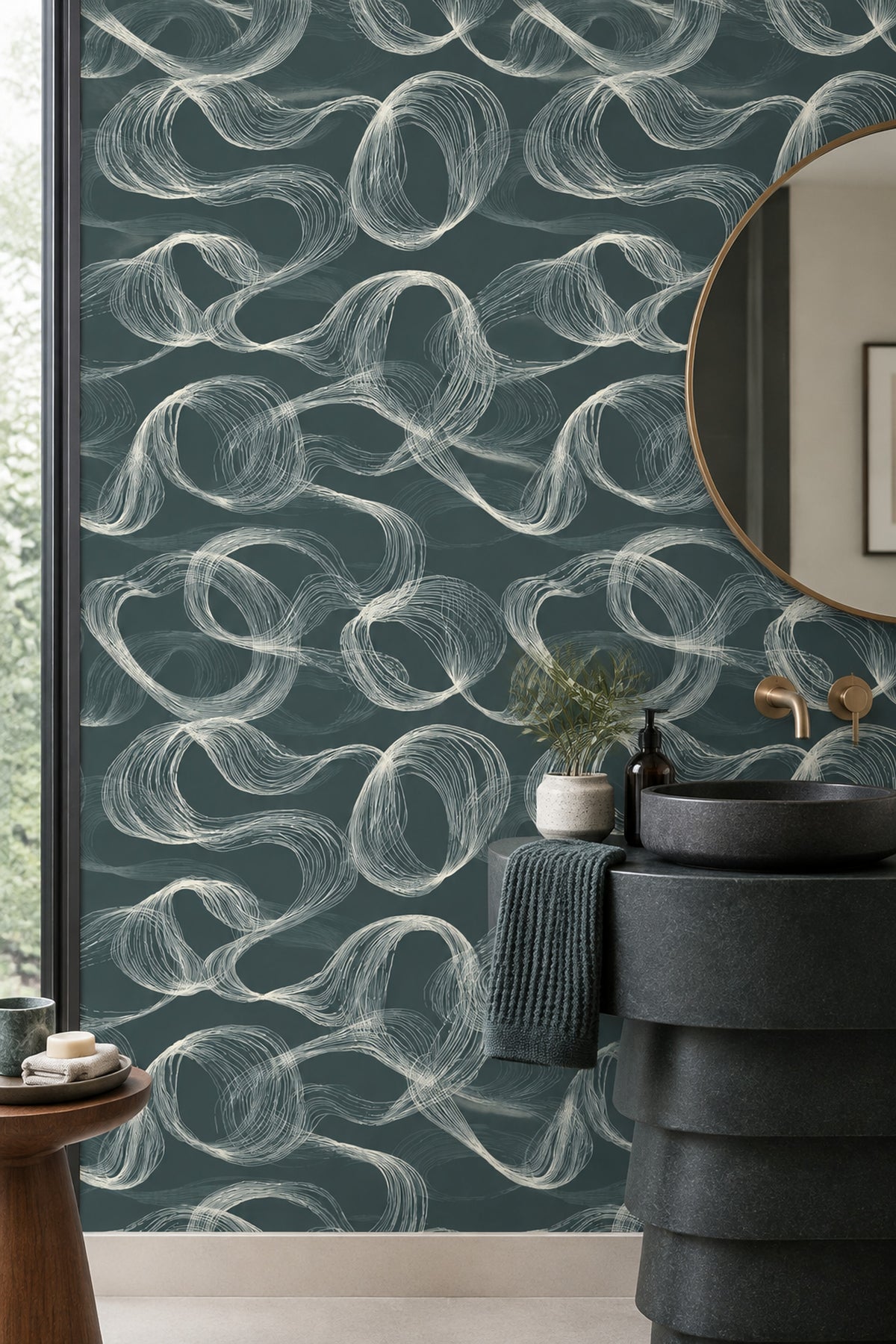 Hand Drawn Looping Line Art Wallpaper In Dark Teal