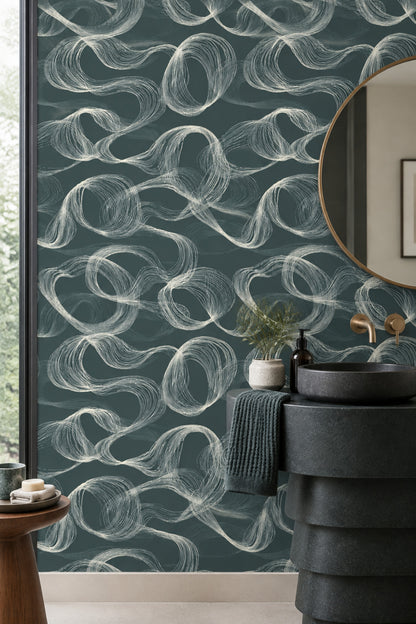 Hand Drawn Looping Line Art Wallpaper In Dark Teal