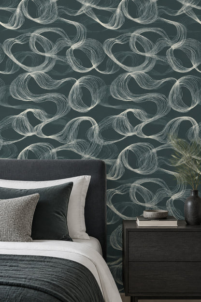 Hand Drawn Looping Line Art Wallpaper In Dark Teal