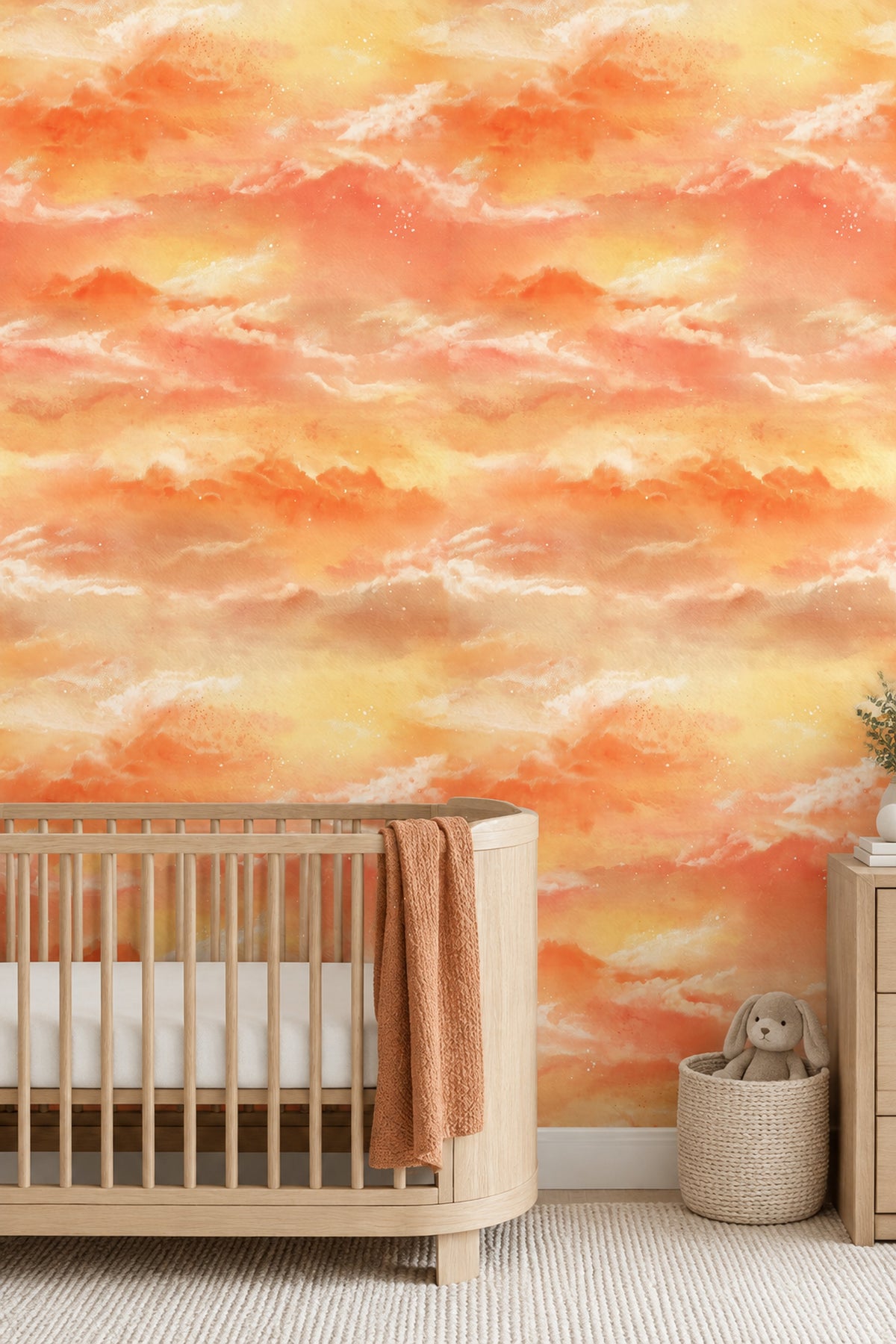 Watercolor Sunset Clouds Wallpaper Peach Orange Gradient