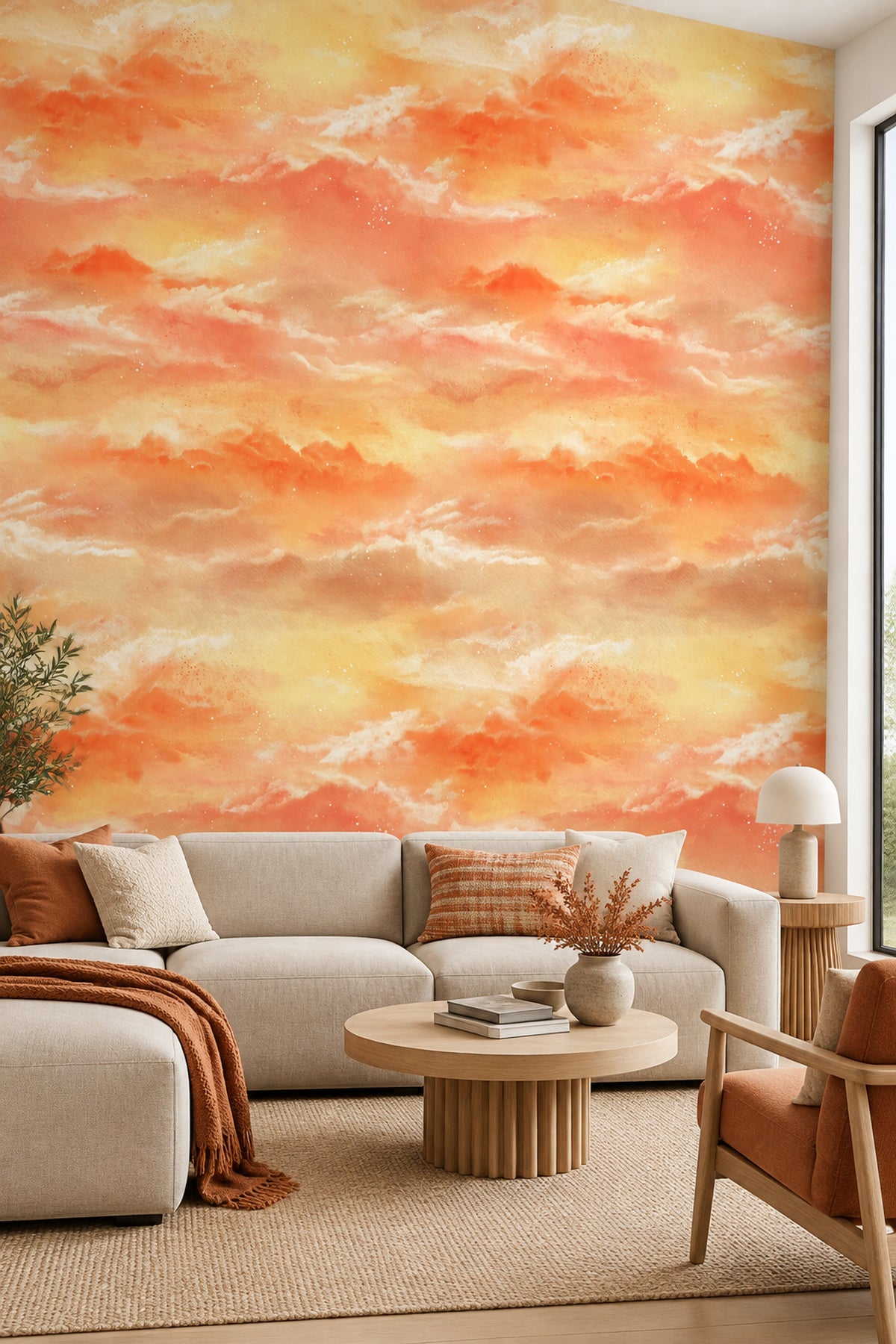 Watercolor Sunset Clouds Wallpaper Peach Orange Gradient