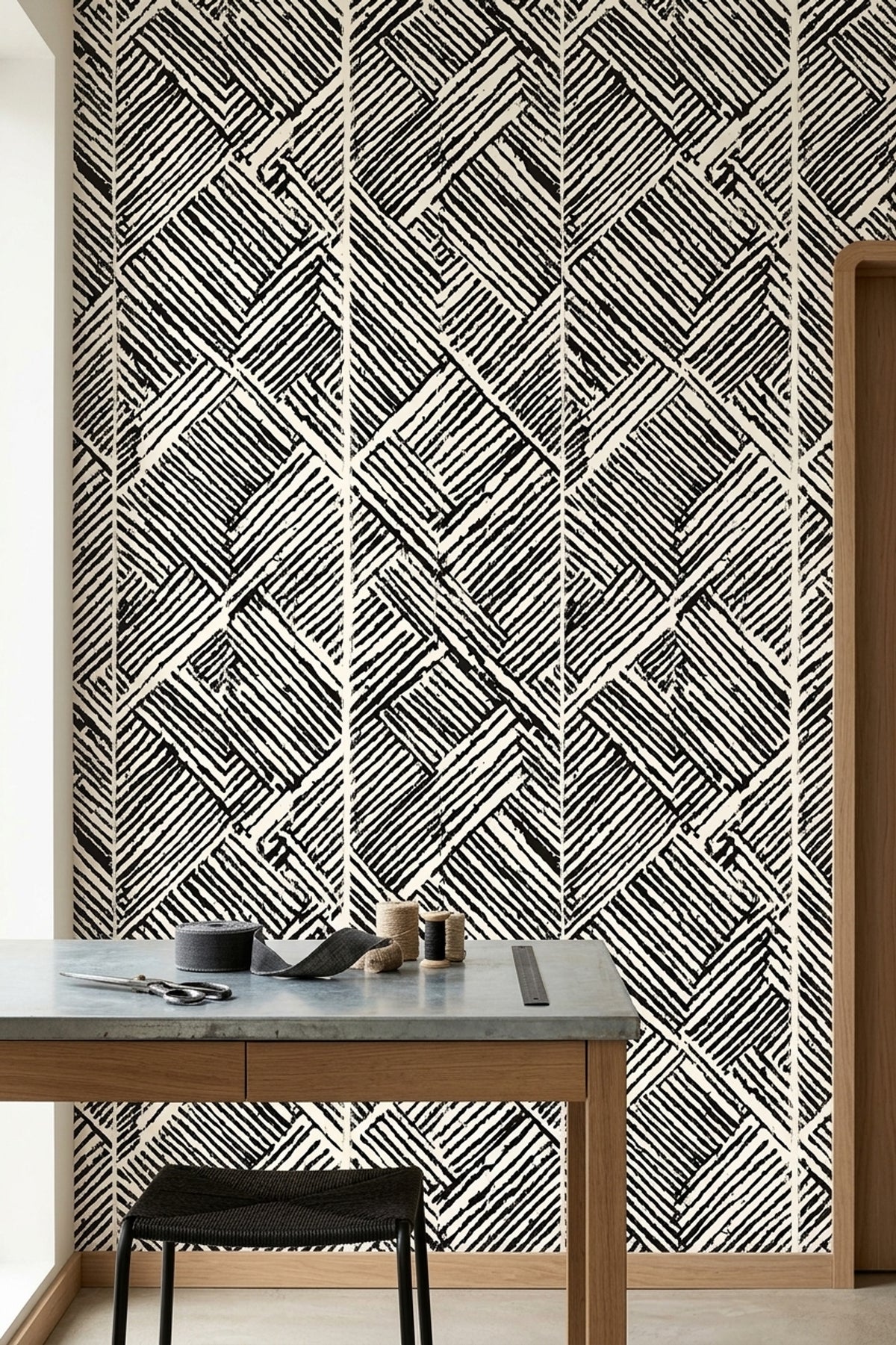 Hand Drawn Chevron Block Wallpaper Black And Ivory