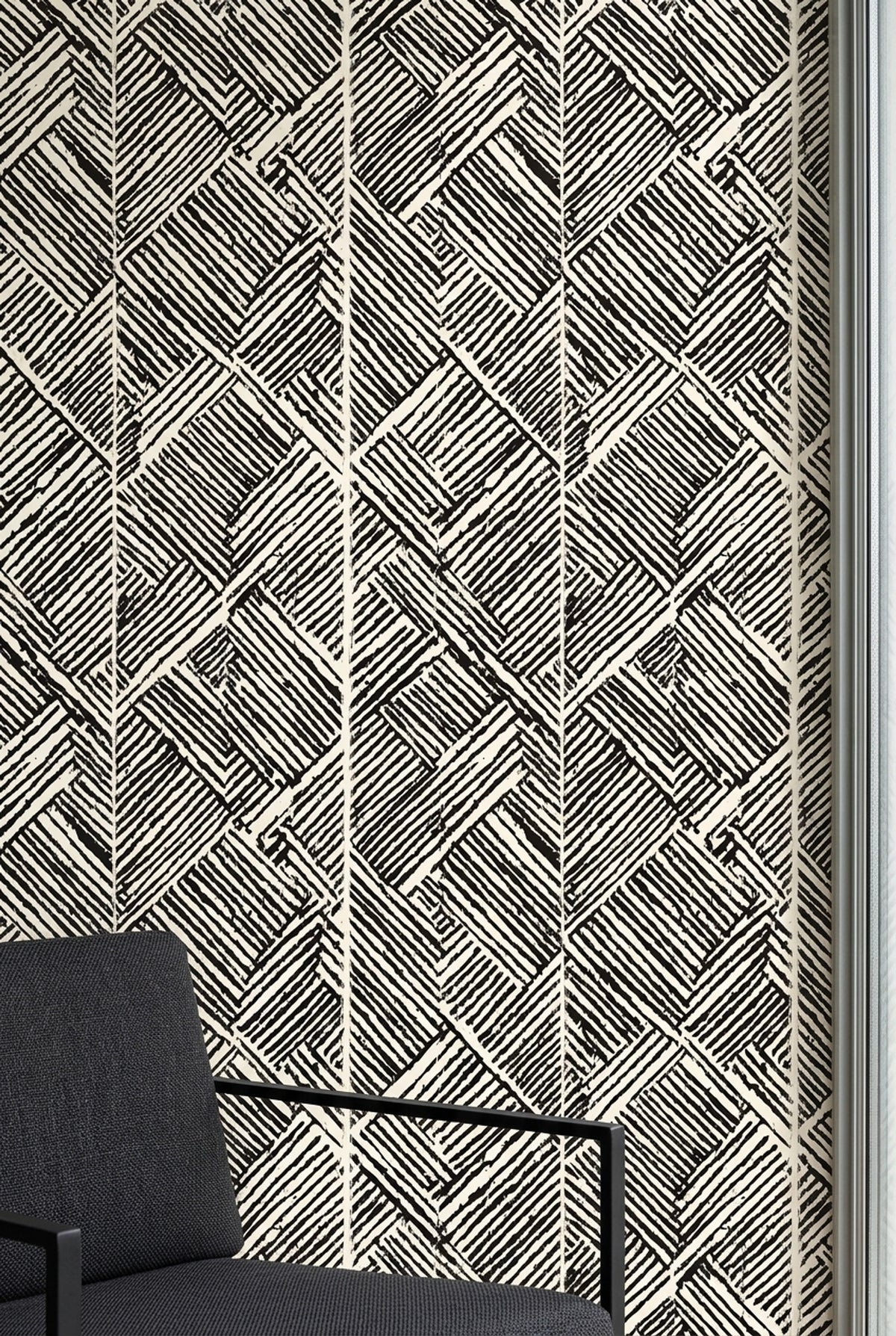 Hand Drawn Chevron Block Wallpaper Black And Ivory