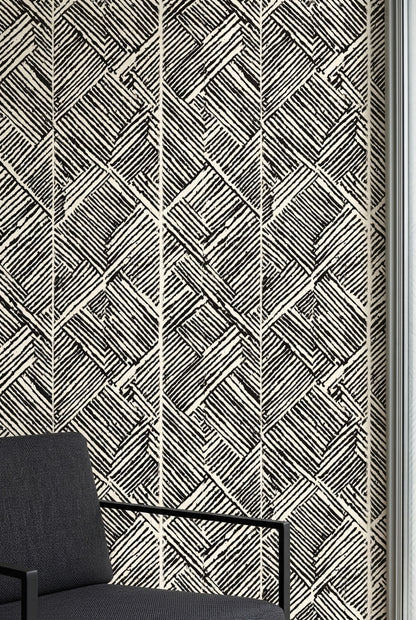 Hand Drawn Chevron Block Wallpaper Black And Ivory