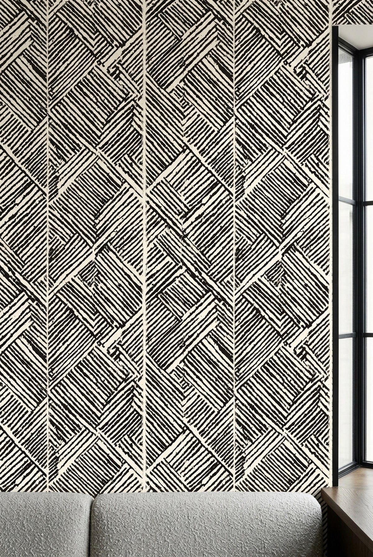 Hand Drawn Chevron Block Wallpaper Black And Ivory