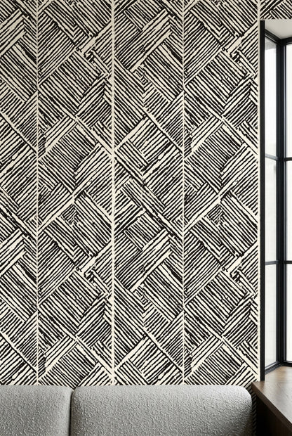 Hand Drawn Chevron Block Wallpaper Black And Ivory
