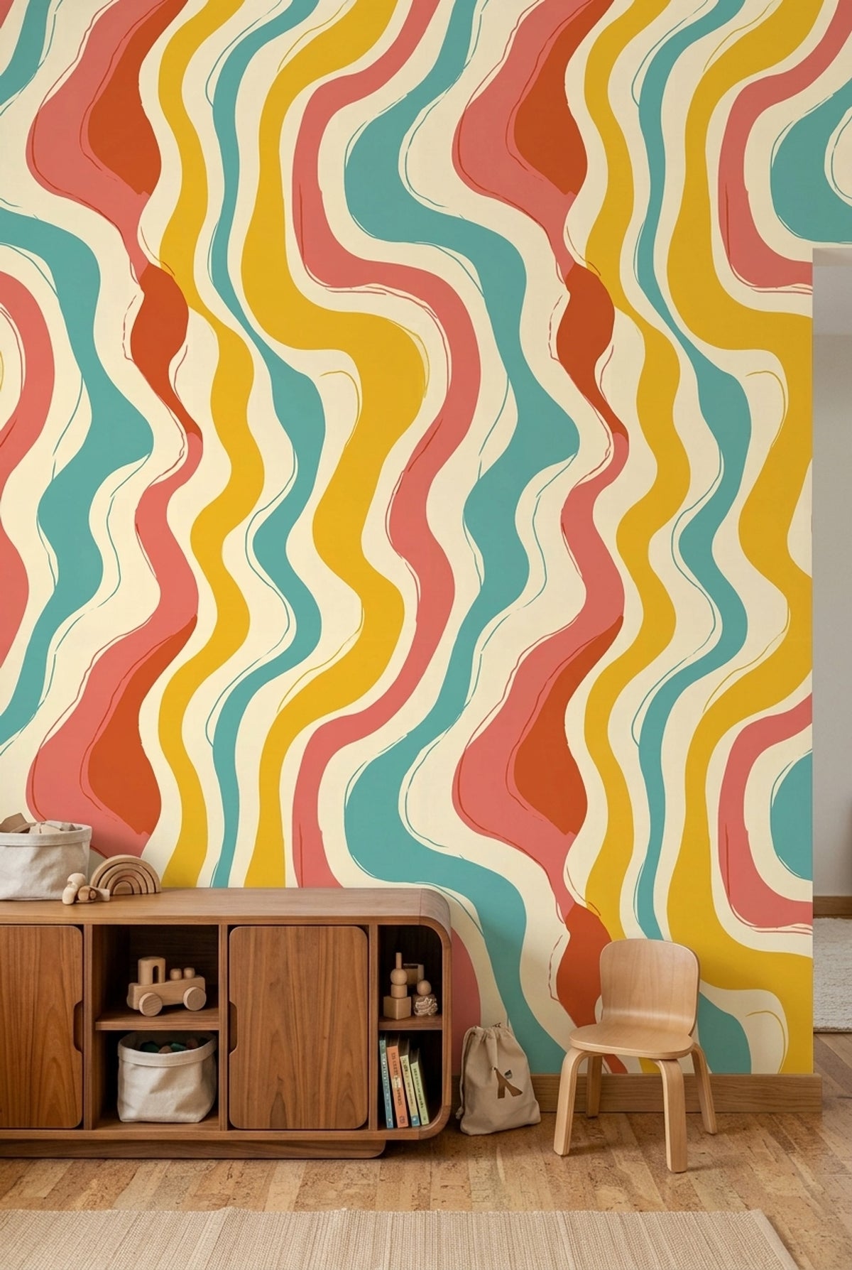 Wavy Vertical Stripes Wallpaper Retro Color Block Palette
