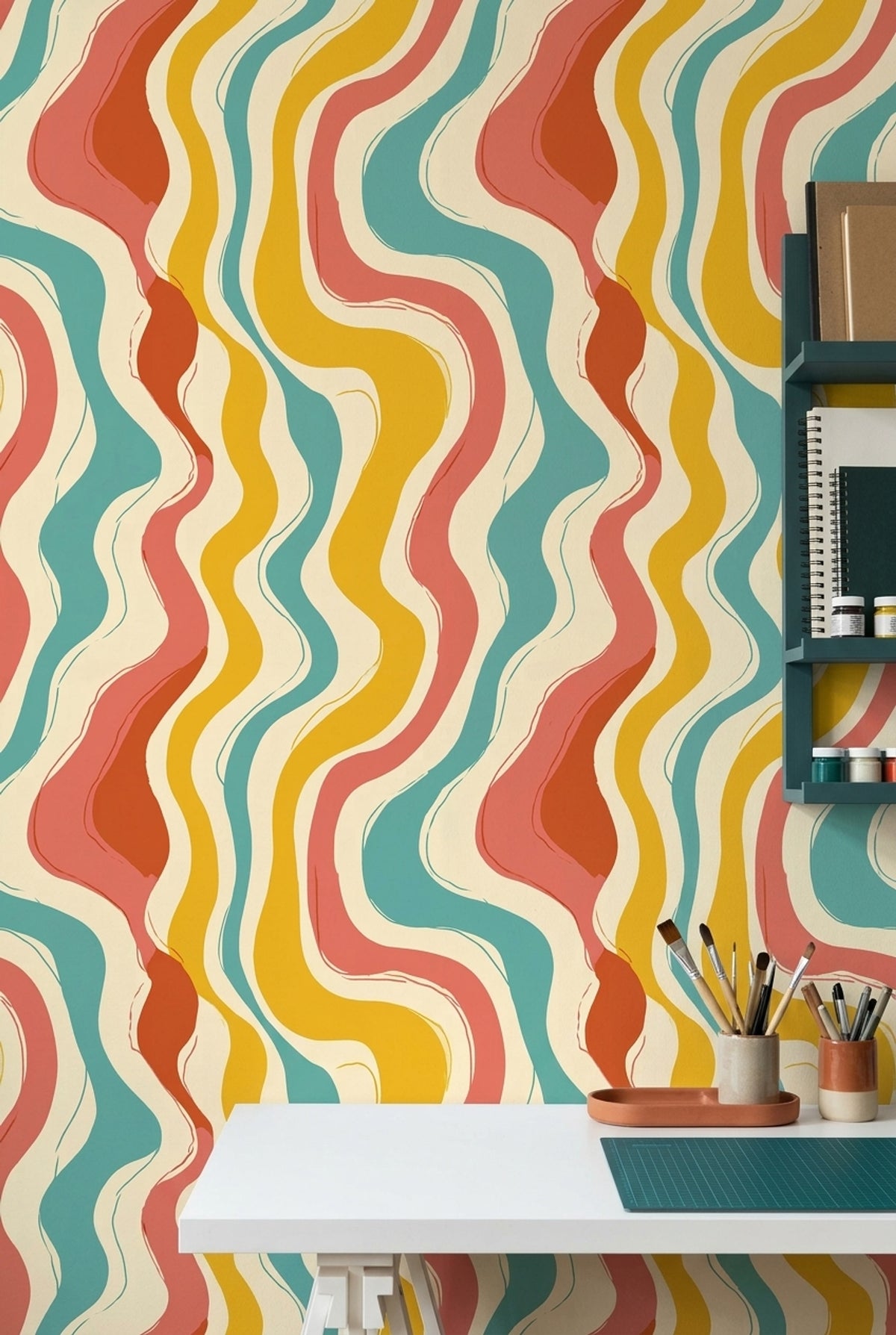 Wavy Vertical Stripes Wallpaper Retro Color Block Palette