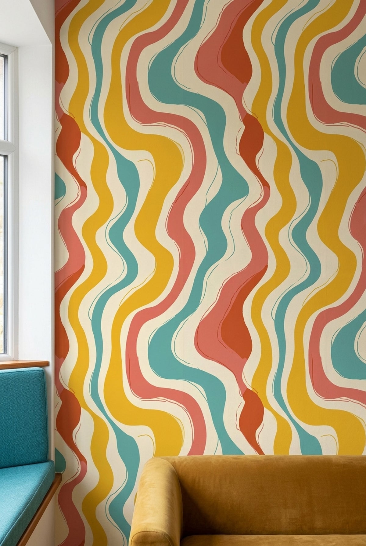 Wavy Vertical Stripes Wallpaper Retro Color Block Palette