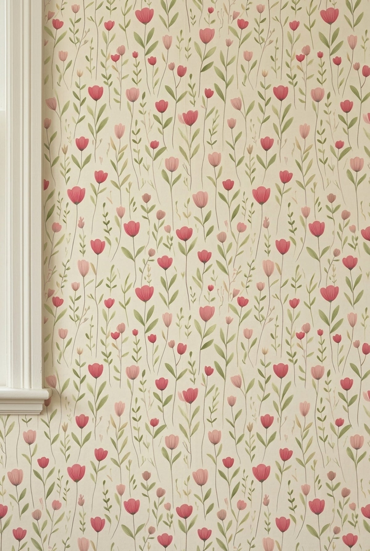 Pink Wildflowers Wallpaper Watercolor Botanical Cream Background