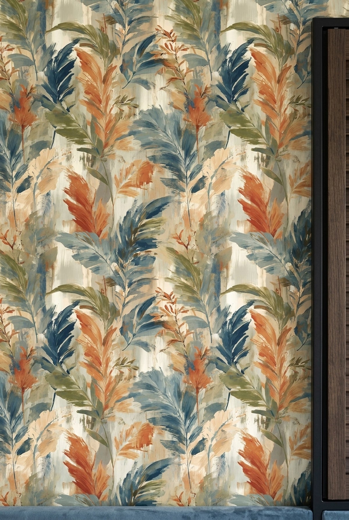 Tropical Leaves Wallpaper Painterly Sage Green With Terracotta Accents