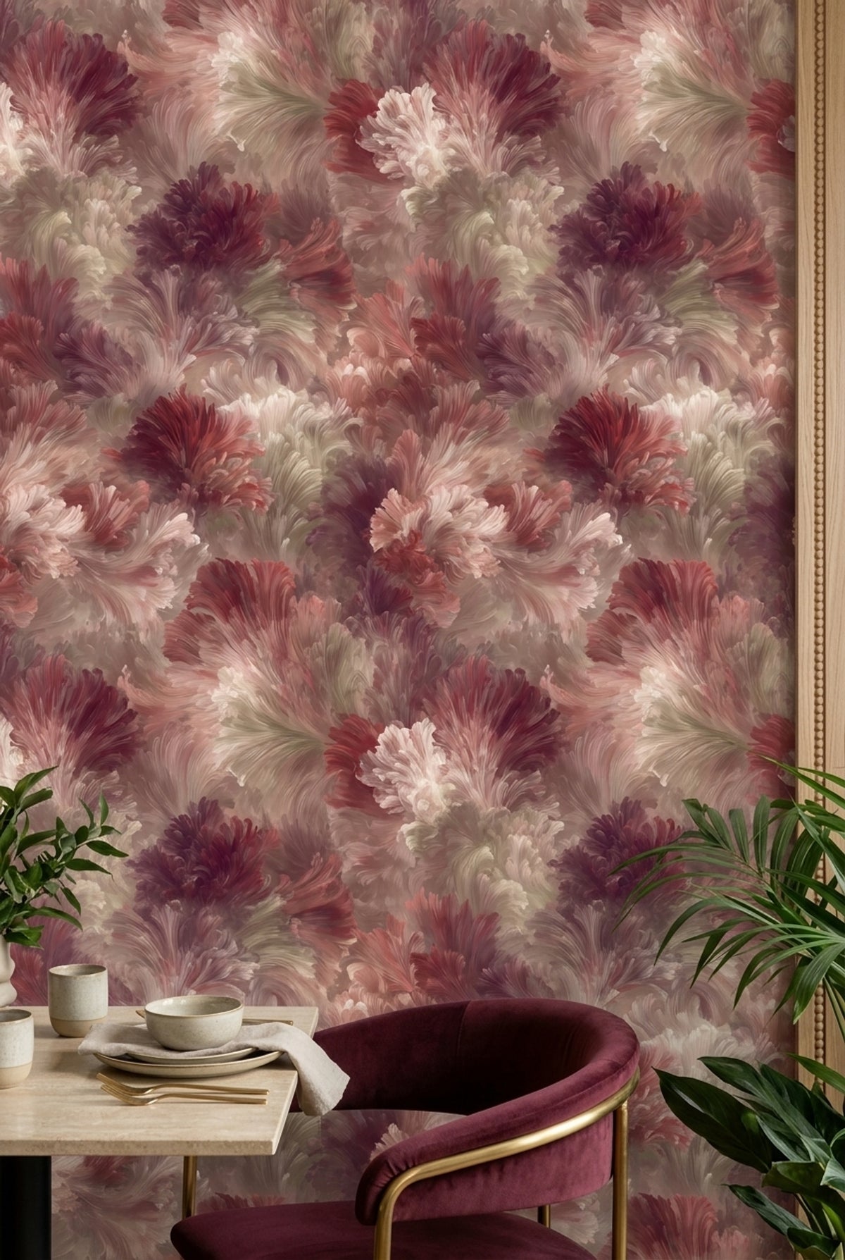 Layered Peony Flower Forms Wallpaper Blush Pink Mauve