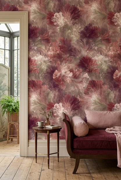 Layered Peony Flower Forms Wallpaper Blush Pink Mauve