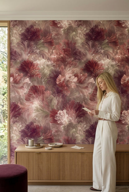 Layered Peony Flower Forms Wallpaper Blush Pink Mauve