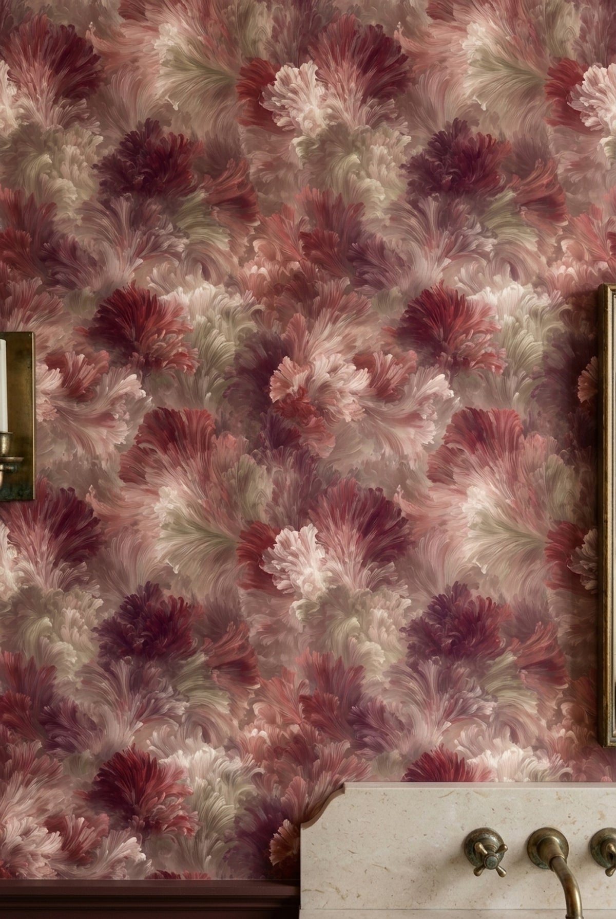 Layered Peony Flower Forms Wallpaper Blush Pink Mauve