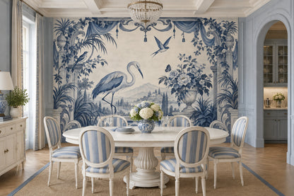 Heron Garden Scene Wallpaper Ornate Columns Wall Mural