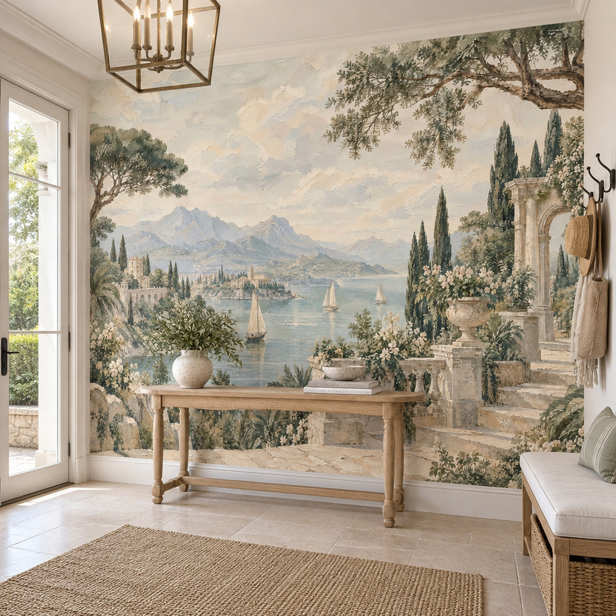 Mediterranean Coast Sailboats Wallpaper Classical Architecture Wall Mural