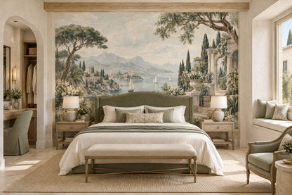 Mediterranean Coast Sailboats Wallpaper Classical Architecture Wall Mural