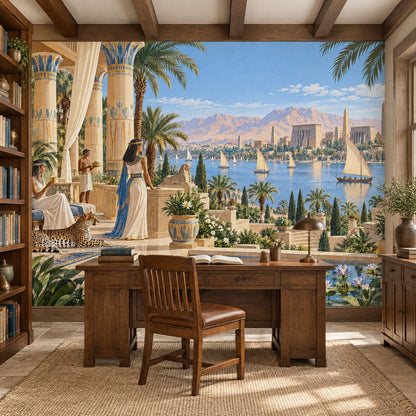Ancient Egyptian Nile Terrace Wallpaper Panoramic Scene Wall Mural