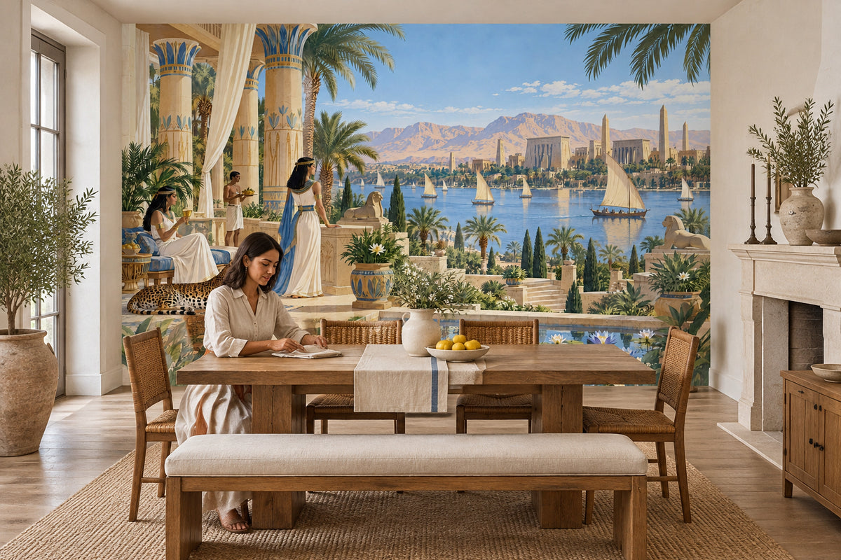 Ancient Egyptian Nile Terrace Wallpaper Panoramic Scene Wall Mural