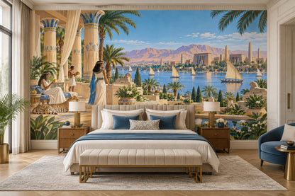 Ancient Egyptian Nile Terrace Wallpaper Panoramic Scene Wall Mural