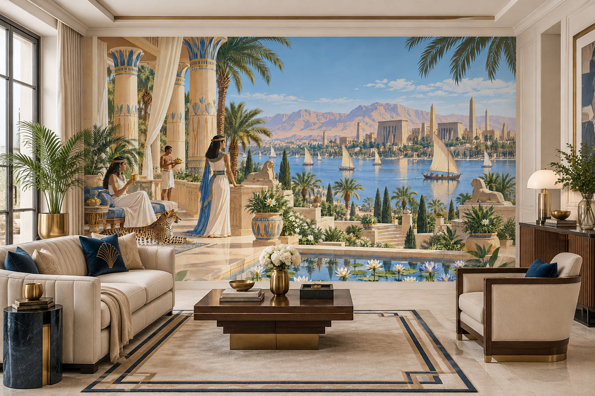 Ancient Egyptian Nile Terrace Wallpaper Panoramic Scene Wall Mural
