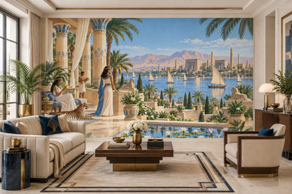 Ancient Egyptian Nile Terrace Wallpaper Panoramic Scene Wall Mural