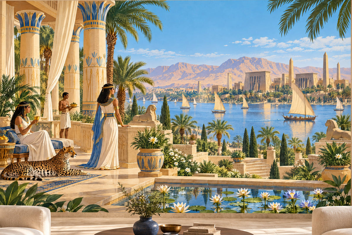 Ancient Egyptian Nile Terrace Wallpaper Panoramic Scene Wall Mural