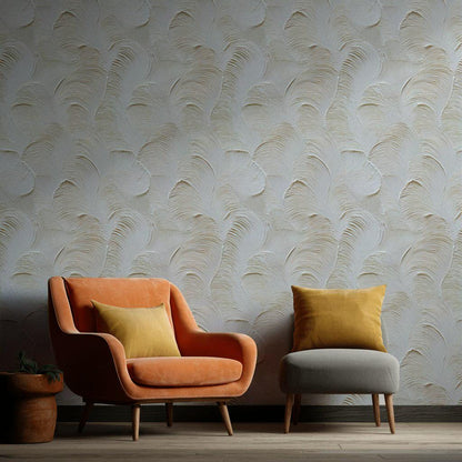 Artisan Faux Stucco Wallpaper, Off-White Fan Texture Peel & Stick Mural, Minimalist Vertical Panel