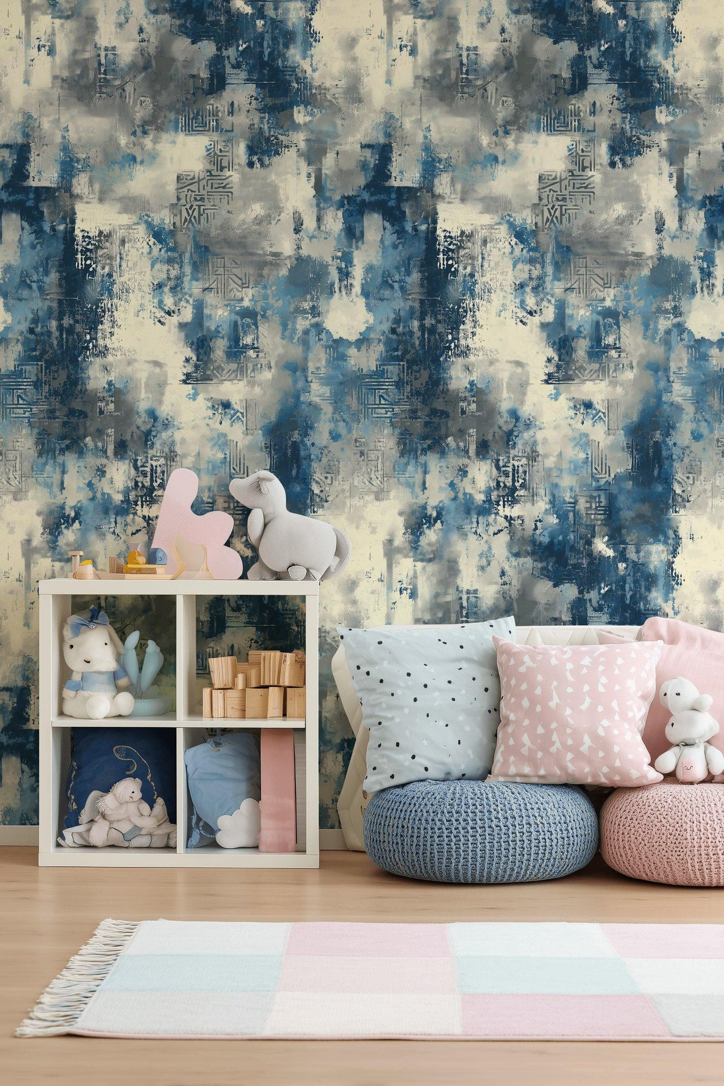 Industrial Texture Blue Wallpaper, Urban Grunge Wall Mural, Modern Paint Effect Peel and Stick