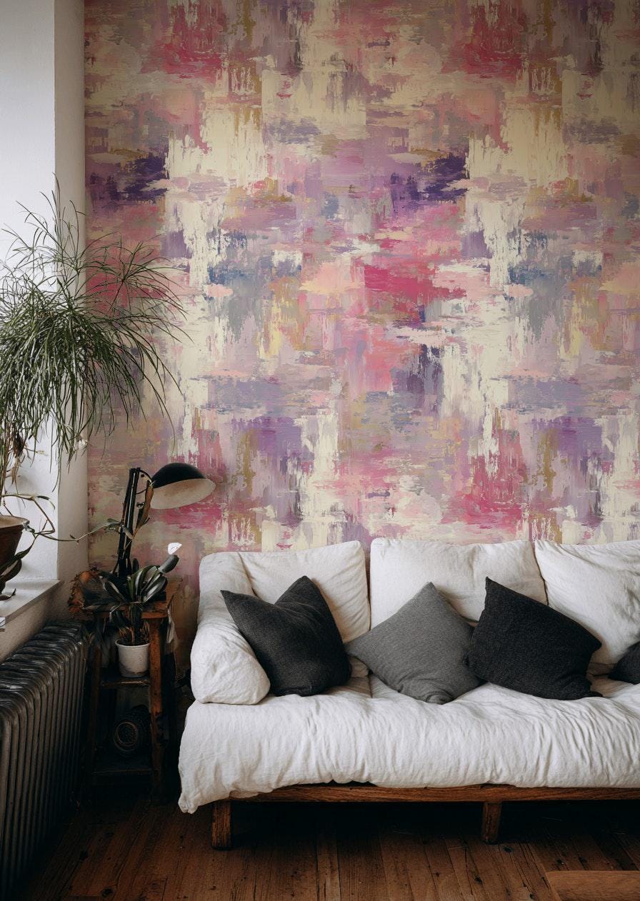 Modern Art Brushstroke Wallpaper, Pastel Pink Wall Mural, Layered Paint Effect Peel and Stick
