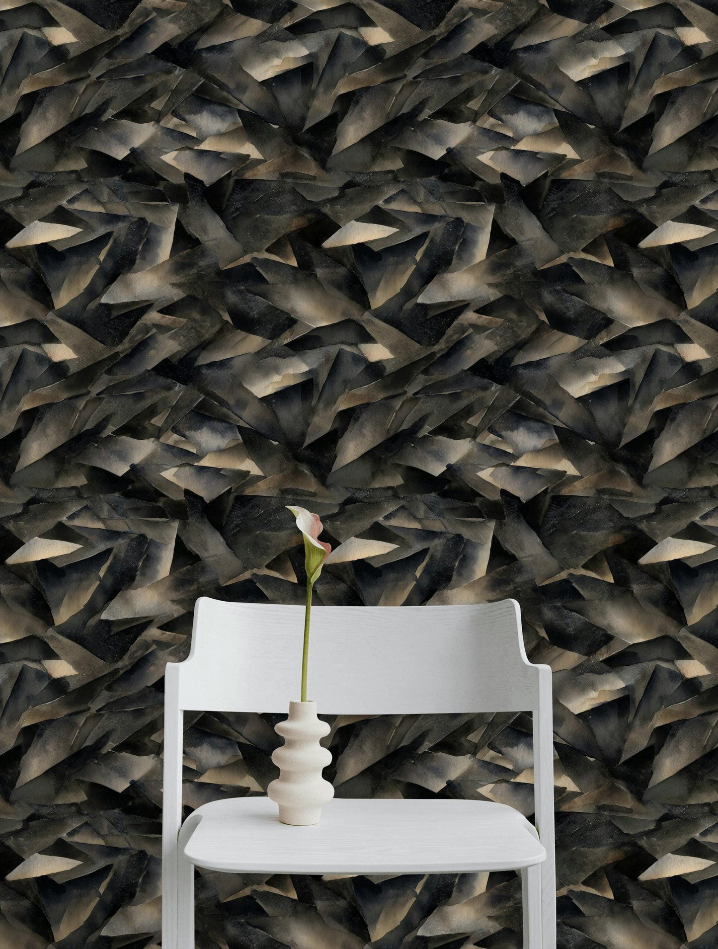 Abstract Broken Glass Wallpaper: Dark Gray Geometric Shard Mural