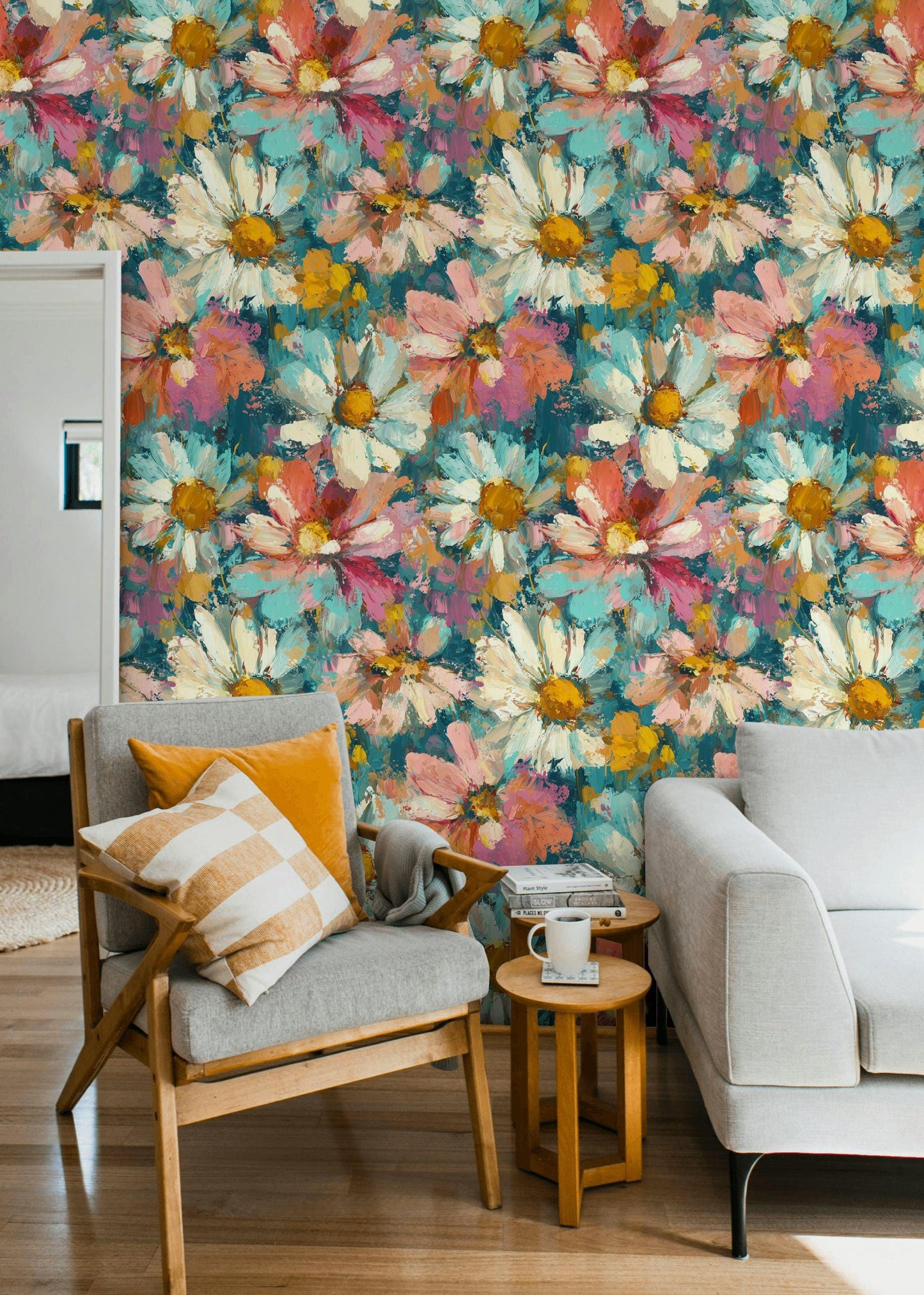 Impressionist Daisy Wallpaper Mural: Vibrant Floral Peel and Stick Art