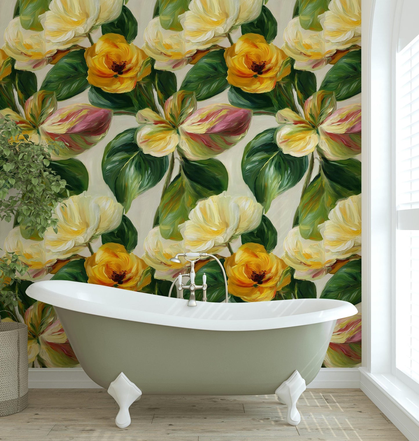 Floral Wallpaper Mural: Impasto Style Peel and Stick Decor